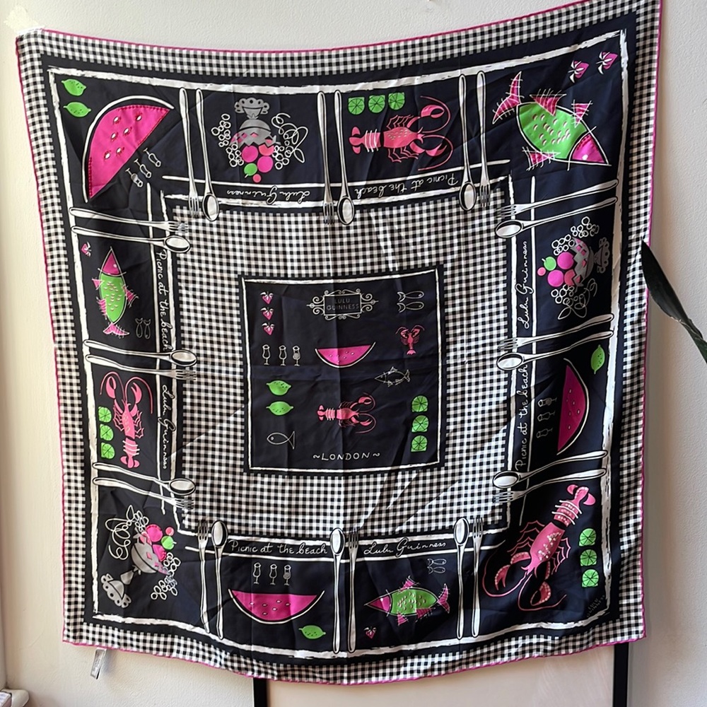 Lulu Guinness picnic at the beach silk scarf. In perfect condition.